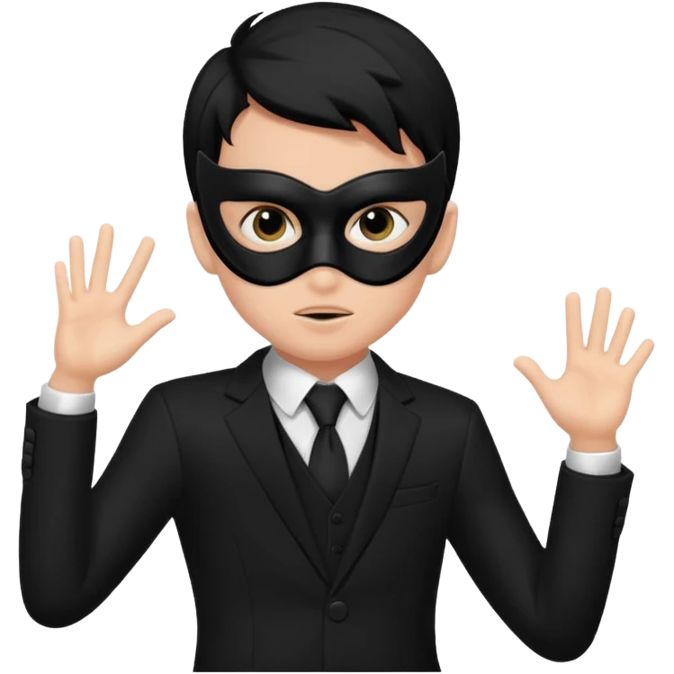 A boy in a sleek black mask, playful eyes showing as he strikes a dramatic pose. emoji