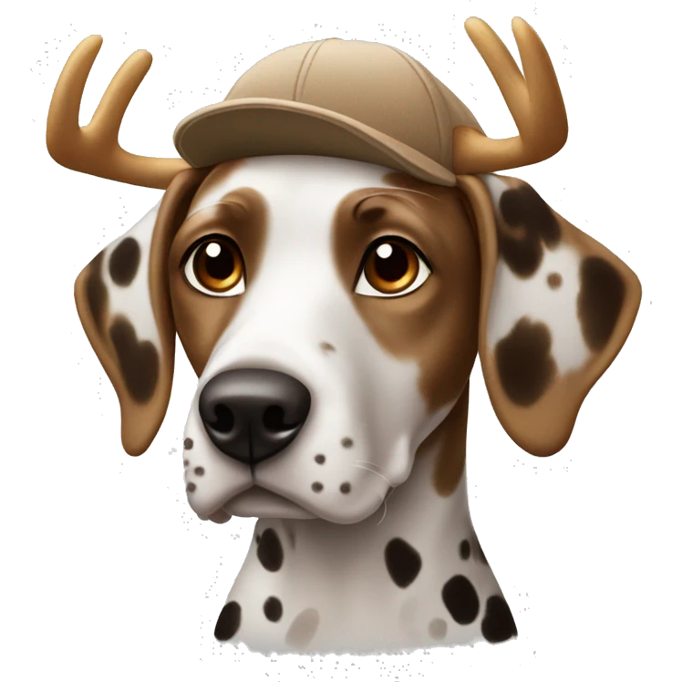Brown Dalmatian in a cap with deer horns emoji