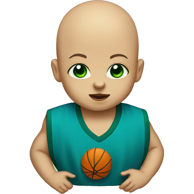 Bald baby with dark green eyes playing basketball emoji