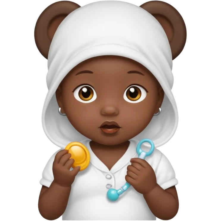 a baby girl with pacifier and dark skin emoji