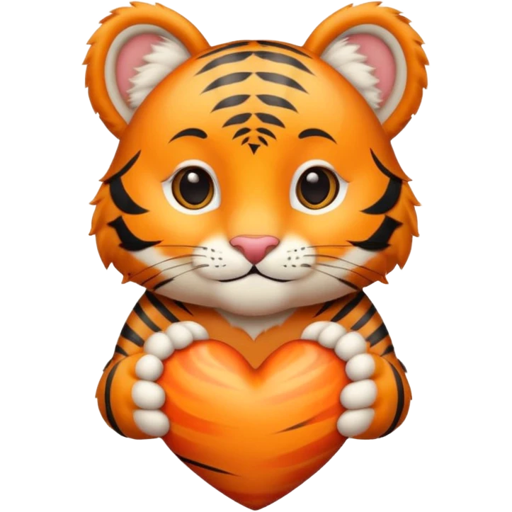 A cute little tiger on the background of a heart emoji