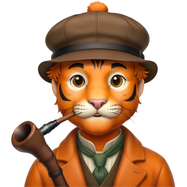 Tiger Sherlock Holmes with pipe and deerstalker hat emoji