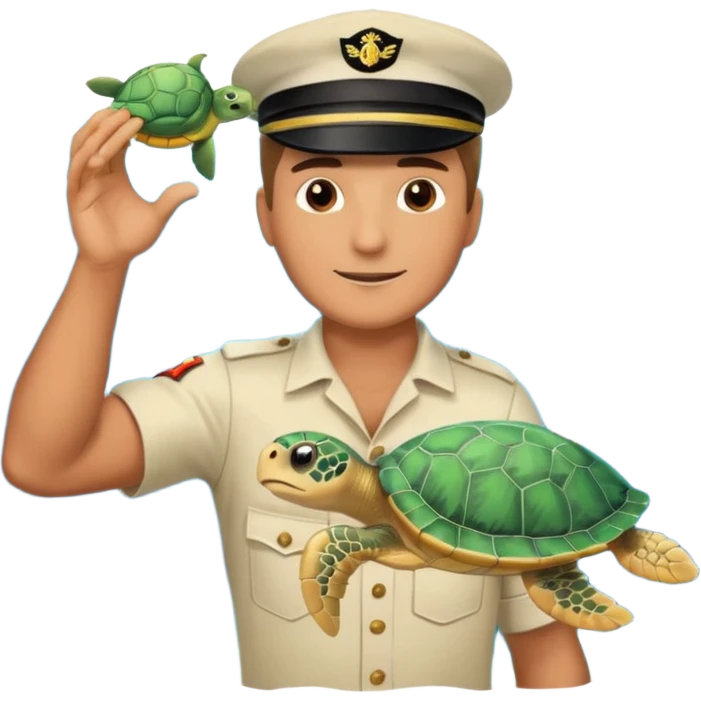 male marine conservationist releasing a sea turtle with ocean background emoji