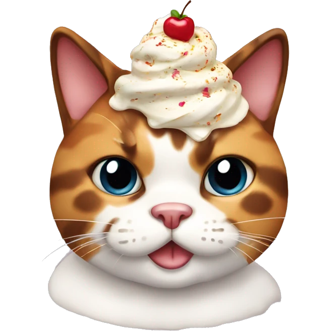 Fat calico cat with sundae emoji