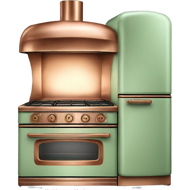 Realistic pastel green and metallic copper vintage oven. emoji