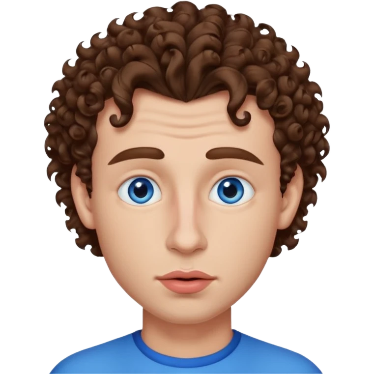 a man with curlyish hair, just on top, sides shaved, brown hair, big lips, white, pointy ish nose(but good shaped) blue eyes emoji