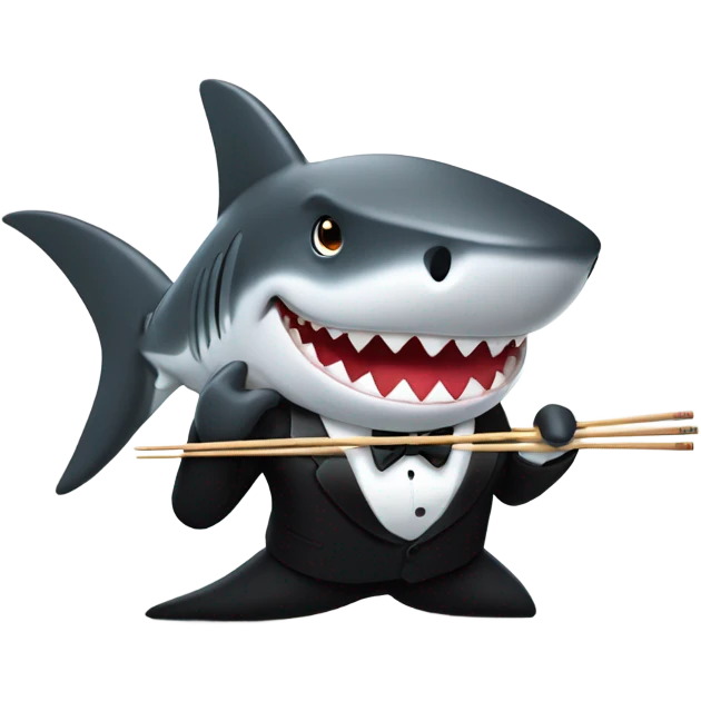 Shark wearing tuxedo while eating sushi emoji