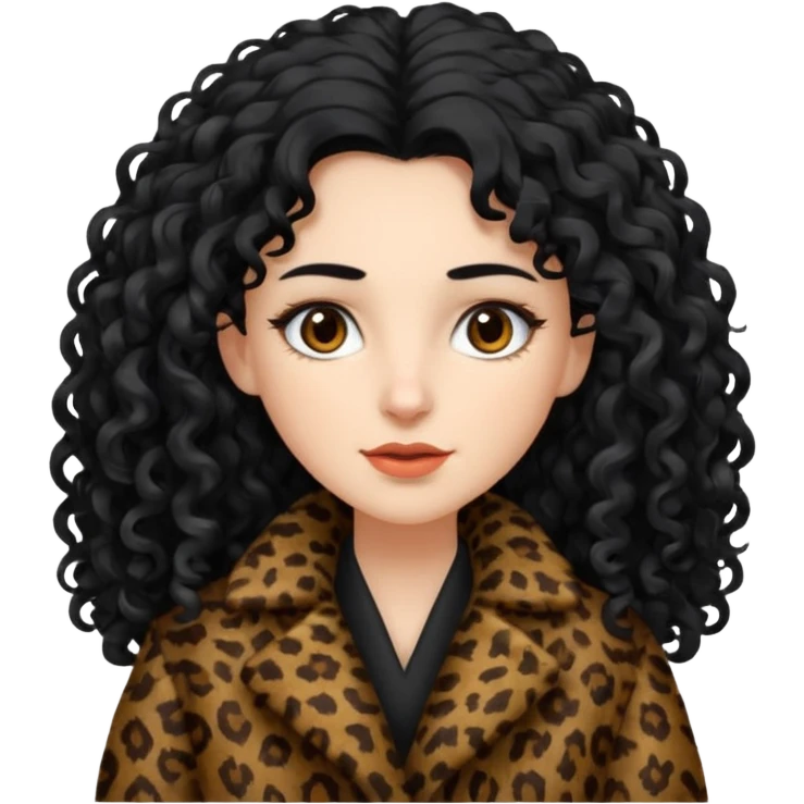 Does a white woman, long curly black hair, dark brown eyes wearing an animal hair coat emoji