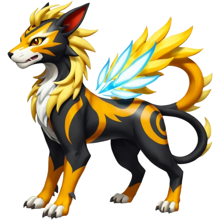 Shiny Glowing Legendary Epic Solgaleo-Pyroar-Torracat-Luxray-Tigress-Houndoom-Liger-Hybrid-Fakemon-hybrid-Creature (full body) emoji