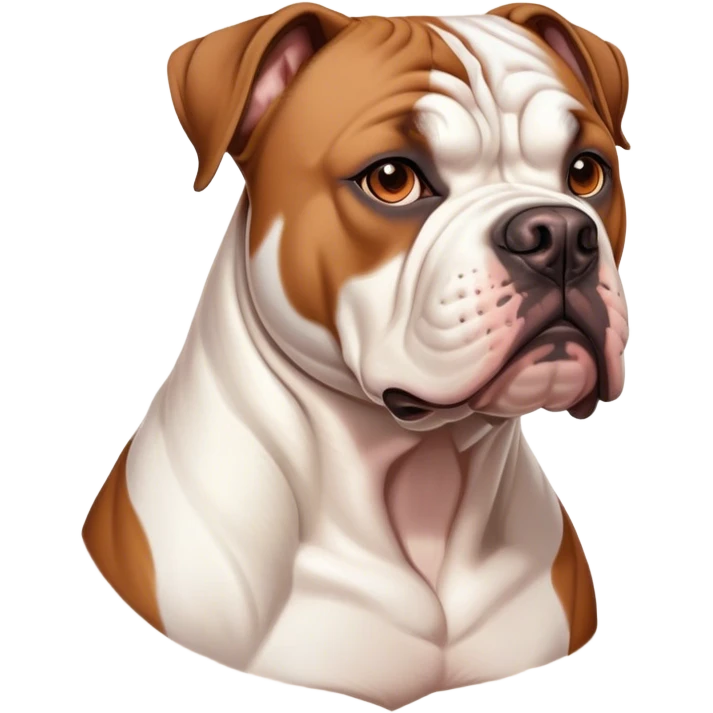Cinematic Noble Solid Tan American Bulldog Portrait Emoji, Poised and regal, with a strong, muscular build and a sleek, well-groomed solid tan coat, deep-set soulful brown eyes, Simplified yet sharp and sophisticated features, highly detailed, glowing with a soft, dignified glow, high shine, intelligent and loyal, stylized with an air of strength, focused and attentive, soft glowing outline, capturing the essence of a watchful and confident guardian, so majestic it feels as though it could step out of the screen with effortless authority! emoji