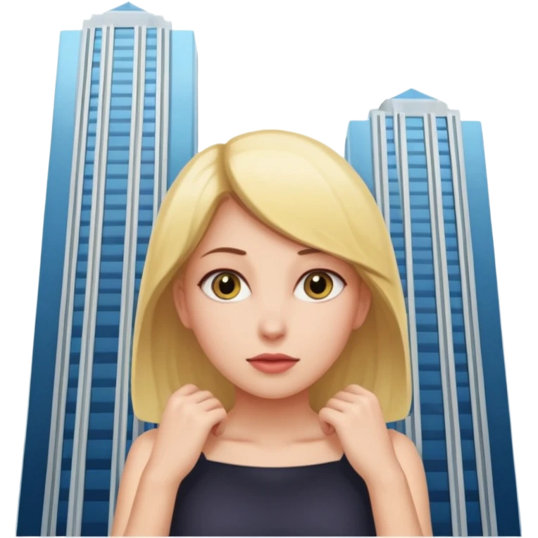 a giantess peeking out from behind a skyscraper to the viewer emoji