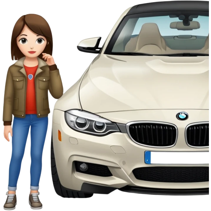 دختریایستاده در کنار بی ام و emoji