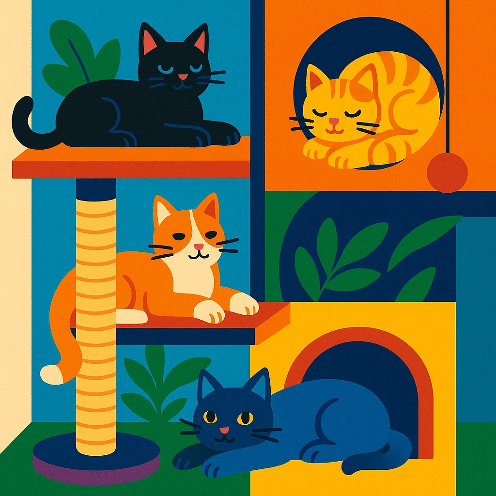 cats relaxing in a vertical playhouse emoji