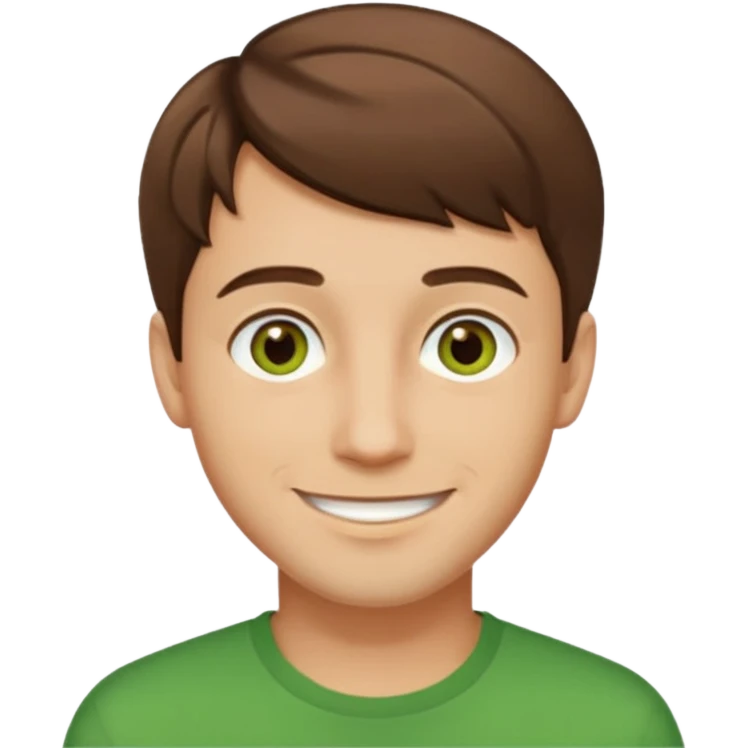 guy with a short hair that is medium brown. hazel eyes that lean green. light skin emoji