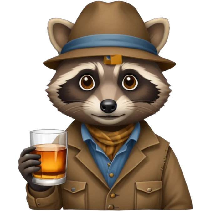 Hobo raccoon with one glass of whiskey emoji