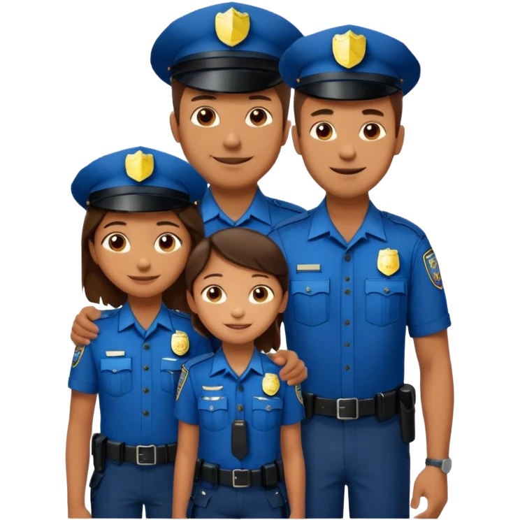 A proud dad who is proud of his children and is a police officer one of the kids is a 11 year old girl and a 9 year old boy and the girl is taller than the boy and the boy is short emoji