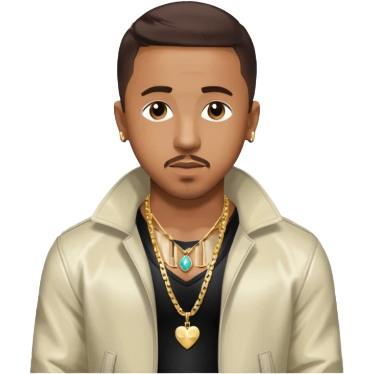 Marques Houston with dark brown hair, shirtless with necklace, metallic ivory jacket emoji