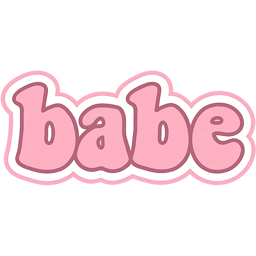 the word 'babe' in pink sticker style emoji