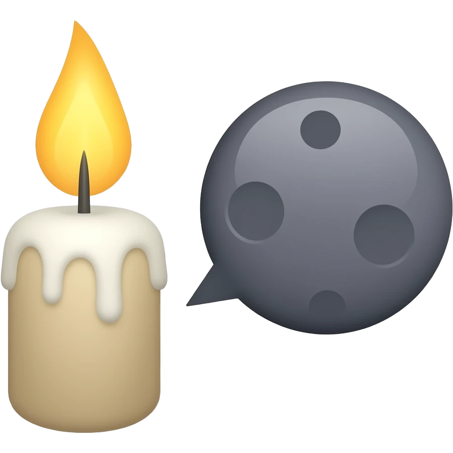 Flat emoji of a candle with a yellow flame next to a dark circular moon icon, thick outline, simple shading, transparent background, square, no text. emoji