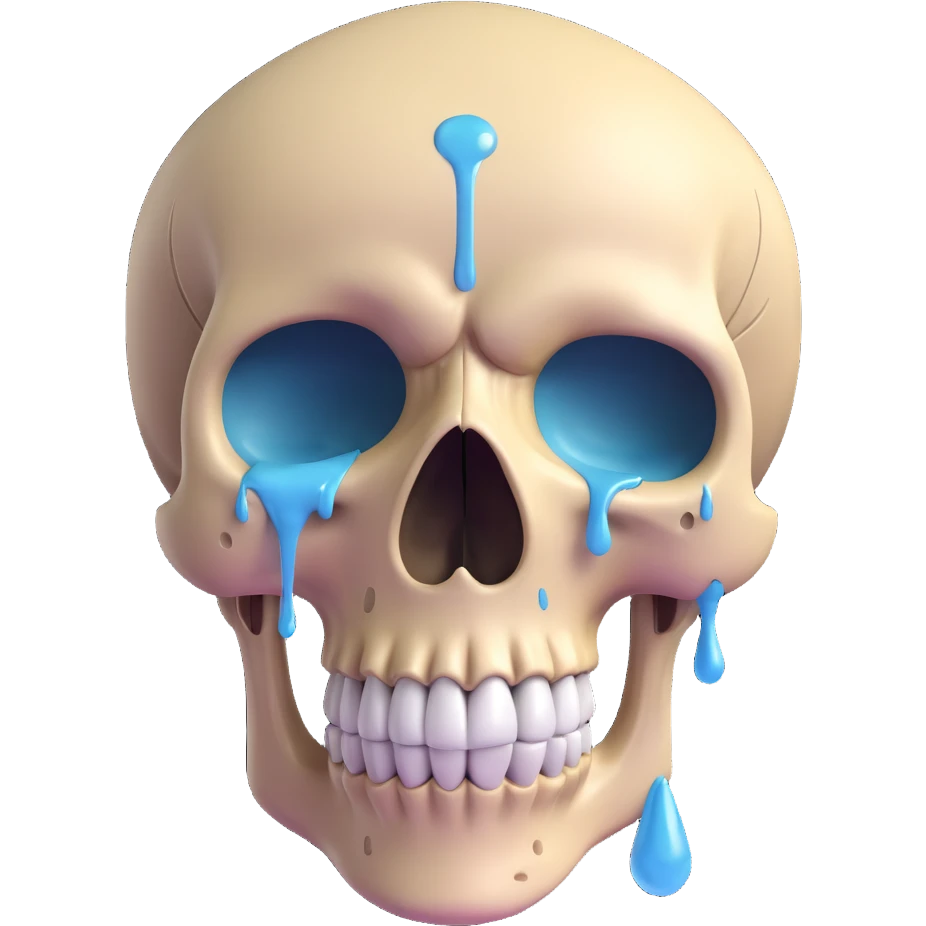 crying skull, 3D emoji style, subtle shading, tears, detailed 3D fluent emoji emoji