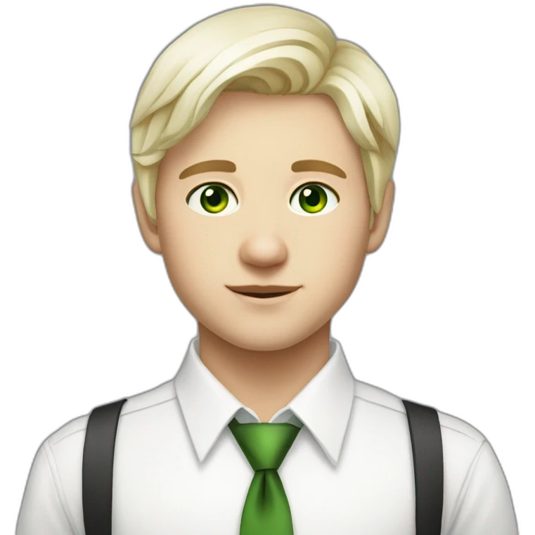 beautiful blonde russian boy green eyed with white skin middle hair wearing white shirt with a tie emoji