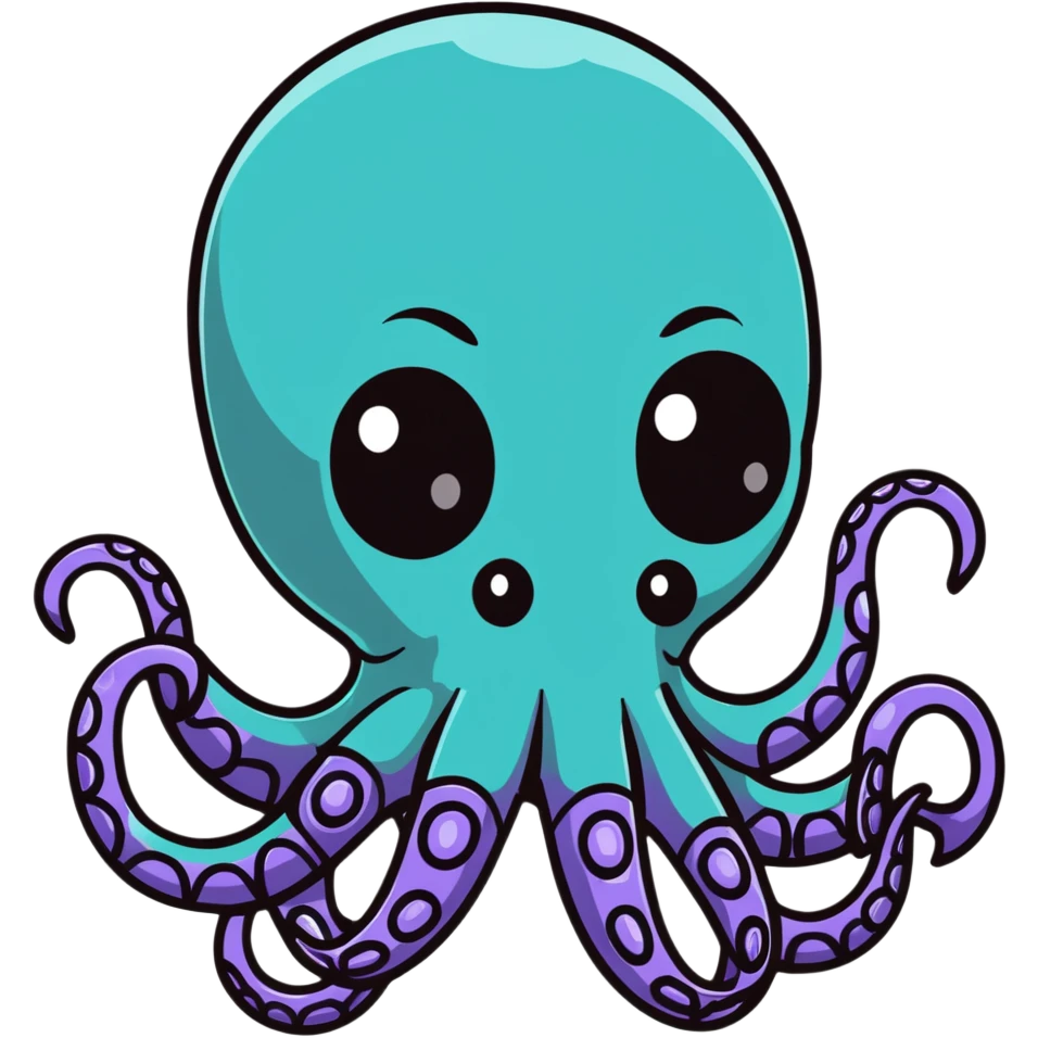 futuristic octopus designer toy with tentacles, cybernetic elements, X-shaped eyes, sleek armor, collectible art figure emoji