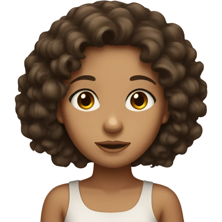 Tan skinned girl with dark brown curly hair and brown eyes emoji