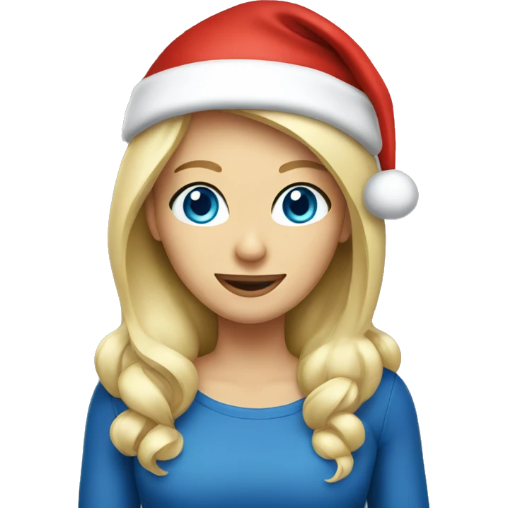 Blond woman blue eyes wearing santa hat emoji