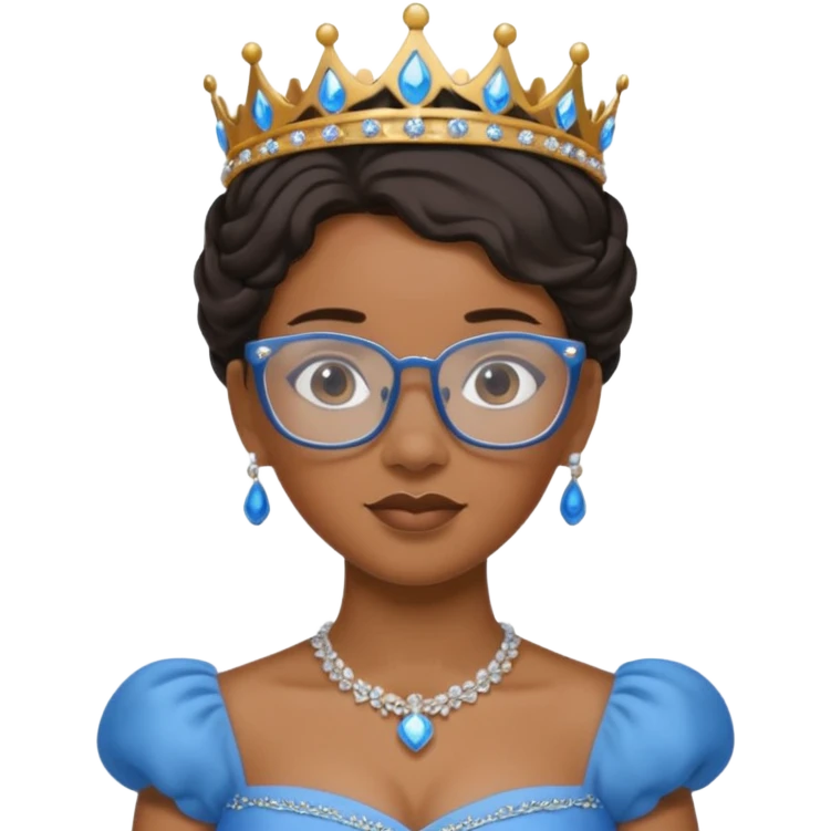 Black princess blue dress tiara wearing glasses emoji