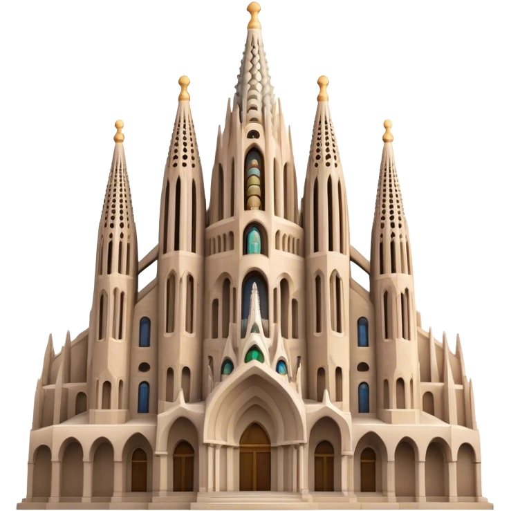Cinematic Realistic Sagrada Fam√≠lia Landmark Emoji, depicted with the intricate, soaring architecture of the basilica rendered with detailed textures and dramatic, ethereal lighting. emoji