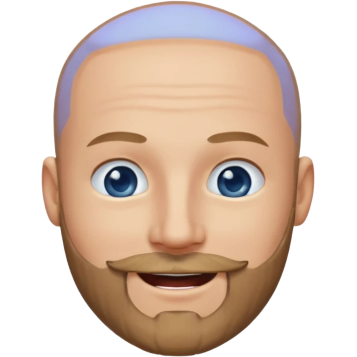 Shaved head with dark blonde beard and blue eyes with mouth closed smile emoji