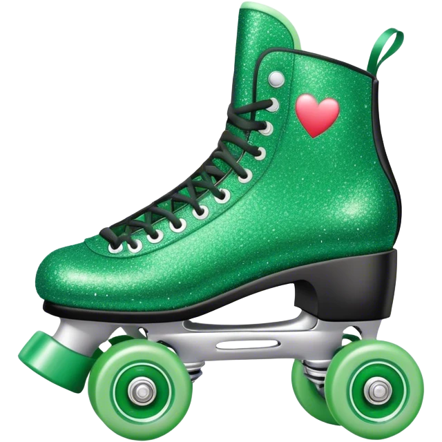 green glitter roller skates with hearts  emoji