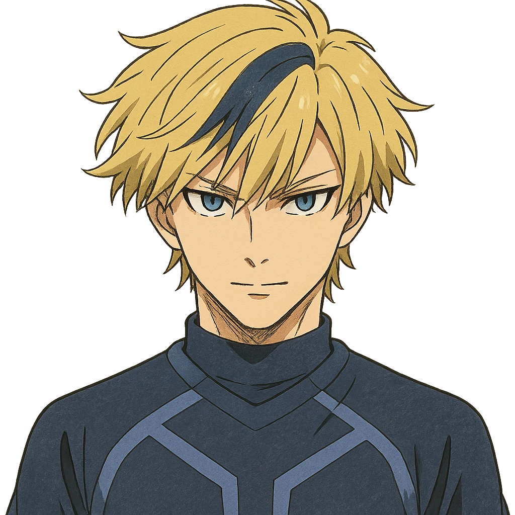 Kaiser from Blue Lock, anime style, detailed hair and sharp eyes emoji