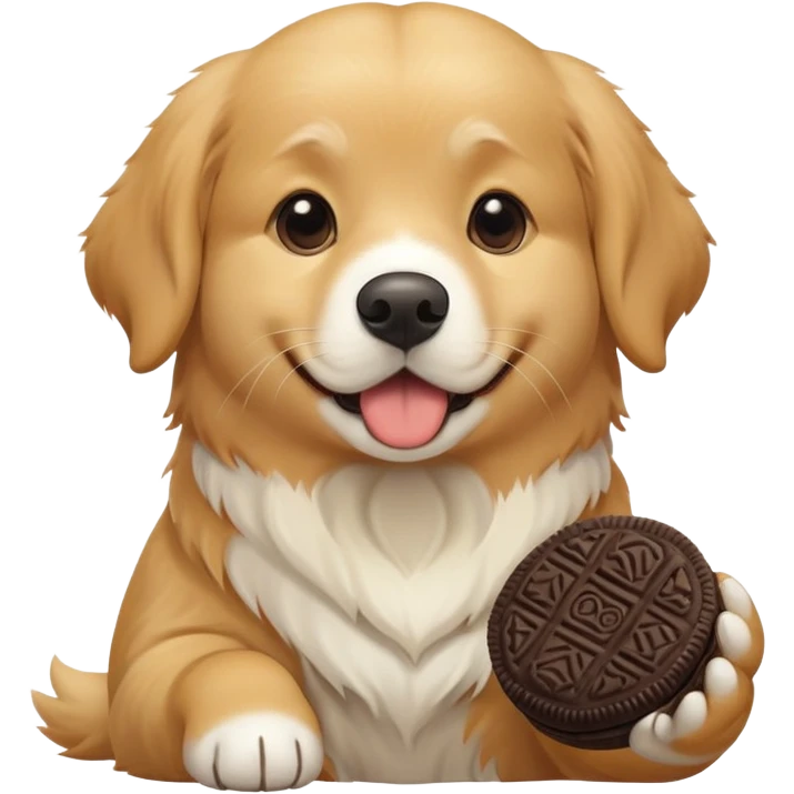 Golden retriever eating an Oreo mochi emoji