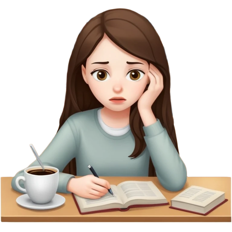 girl, student, gonna take a test tomorrow, tired, drunk lots of coffee, at library emoji