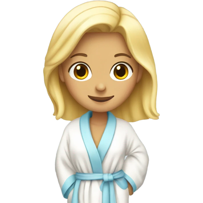 pretty blonde girl in bath robe with hair towel emoji