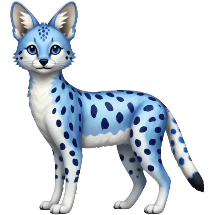 Cobalt-blue, spotted, white-bellied, exotic Serval-sergal-Trico-fusion-animal-hybrid emoji