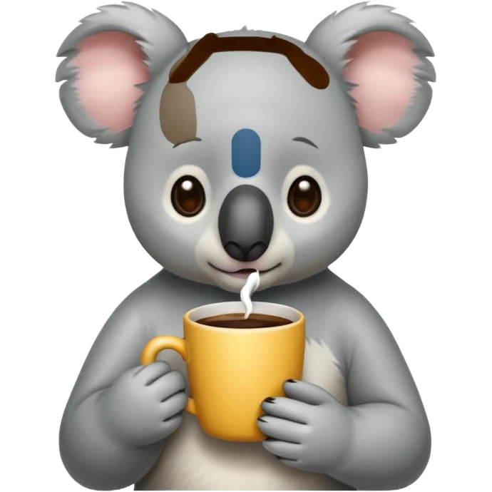Cute, sad koala bear holding a cup of coffee emoji