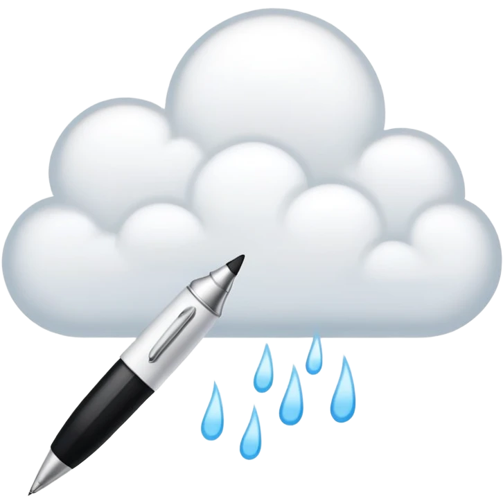 A cloud of thoughts with a pen emoji