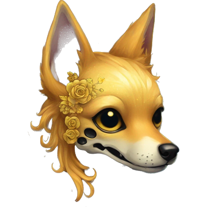 Black iridescent dog fox zombie skeleton gold mechanical nebula galaxy stars flowers fairy lights vintage emoji