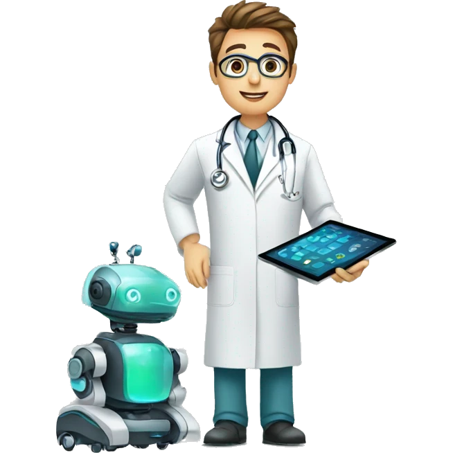 doctor works with AI robot emoji