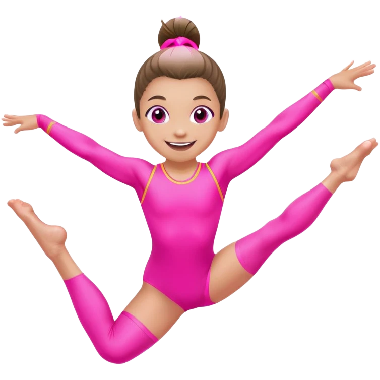 "A gymnast in neon pink outfit with a smile and a look of surprise (normal skin) emoji