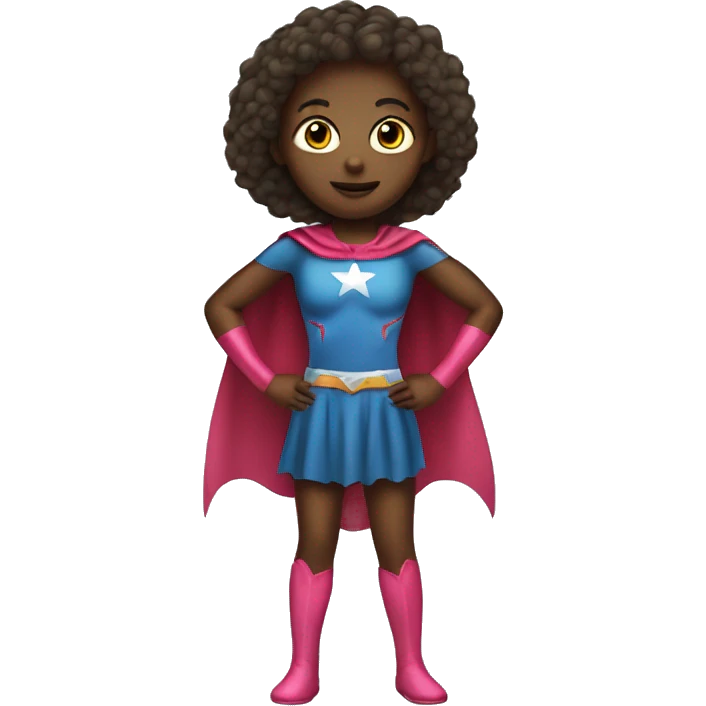 A full body emoji of a child girl on a superhero costume emoji