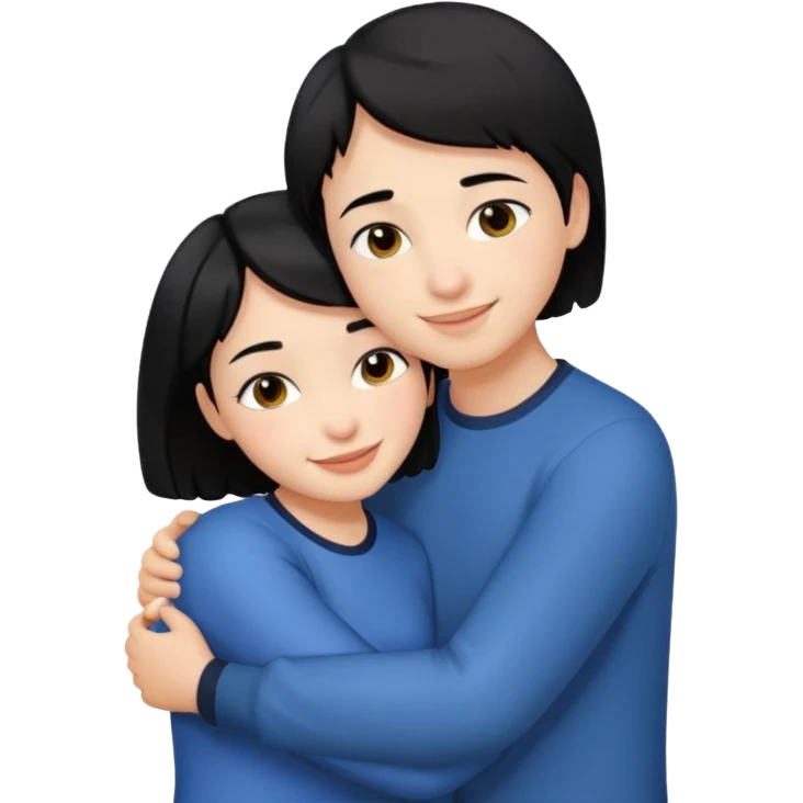 Girl with short black hair and her partner with black hair hugging emoji