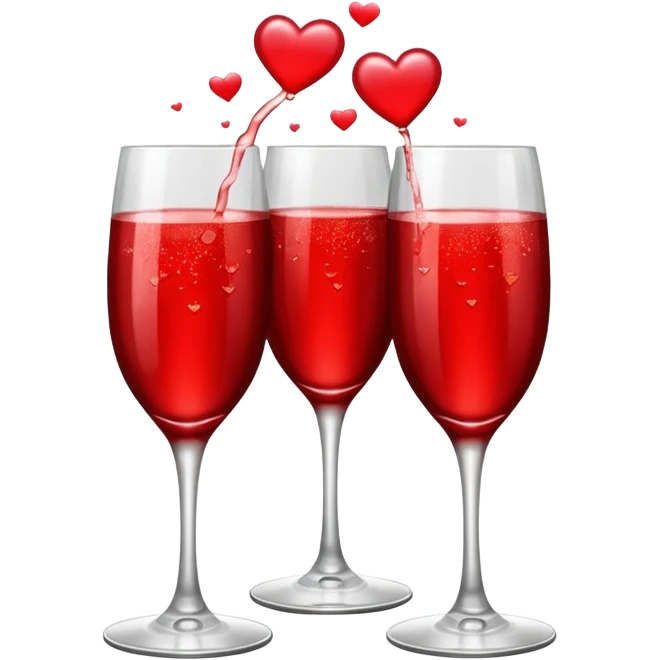2 red champagne glasses are clinking and 3 red hearts are flying from above emoji