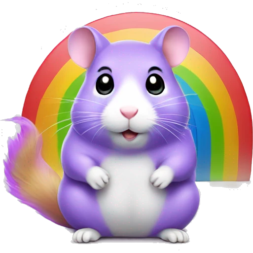 purple hamster sitting on rainbow emoji