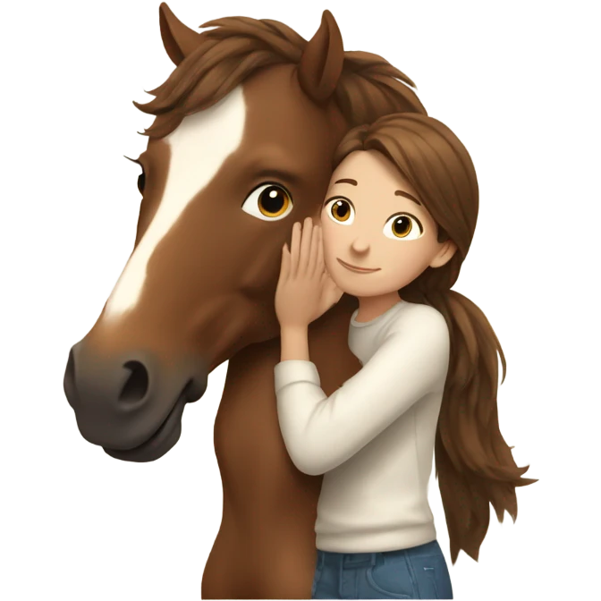 Girl with brown hair hugging brown horse with white spots  emoji