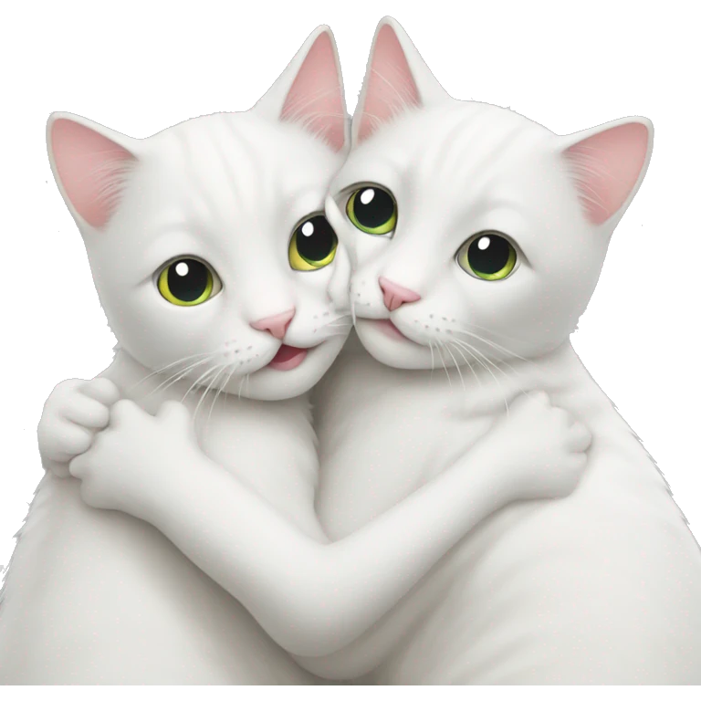 Two white cats hugging each other  emoji