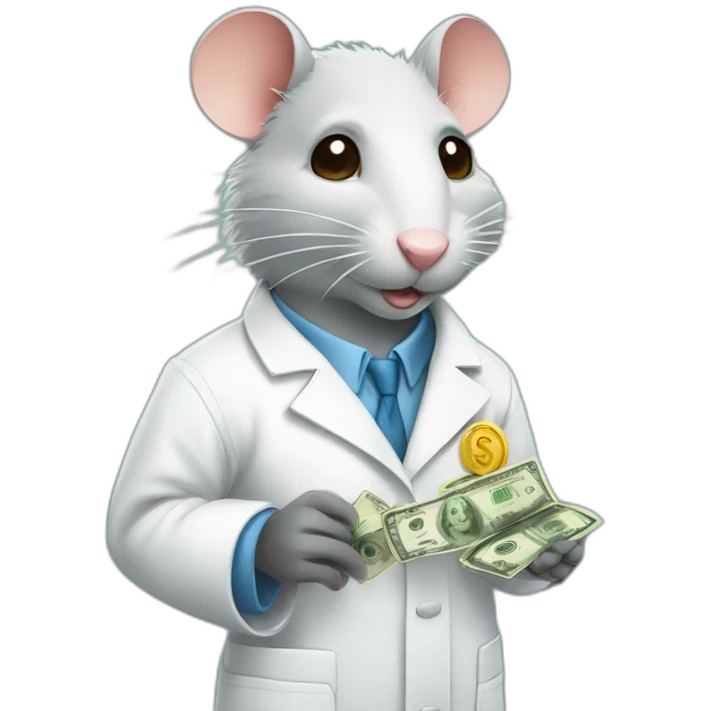 Rat in lab coat with money emoji