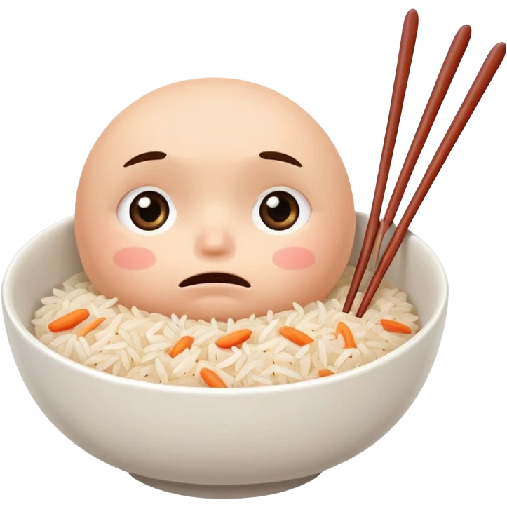 A bowl of rice with a worried, caring face,worring face — like it’s gently asking, ‘Did you eat?’ Holding spoon and chopsticks, ready to take care of you. emoji